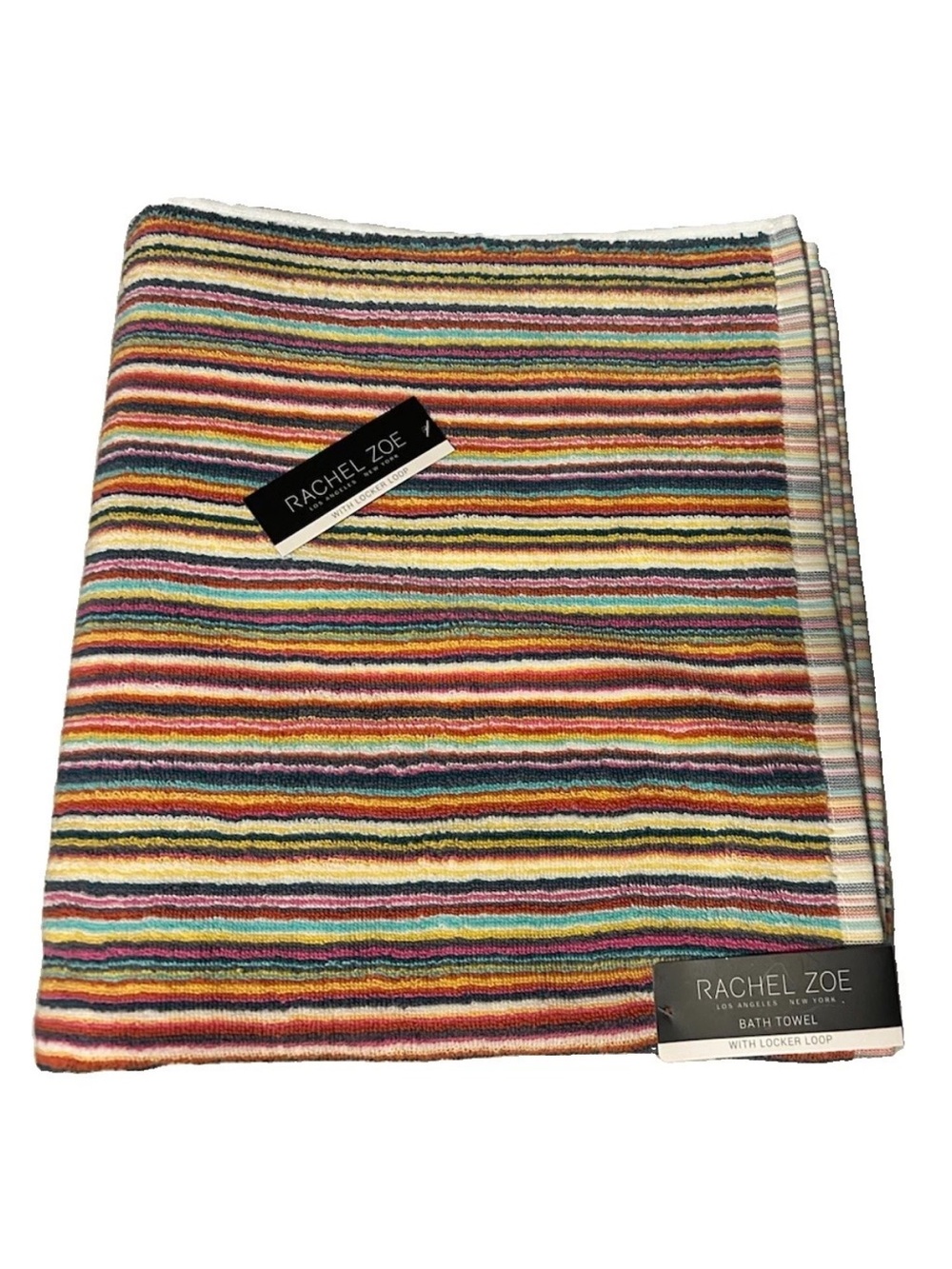 Rachel Zoe Rainbow Striped Bath Towels Set of 2 with Locker Loop New with Tags